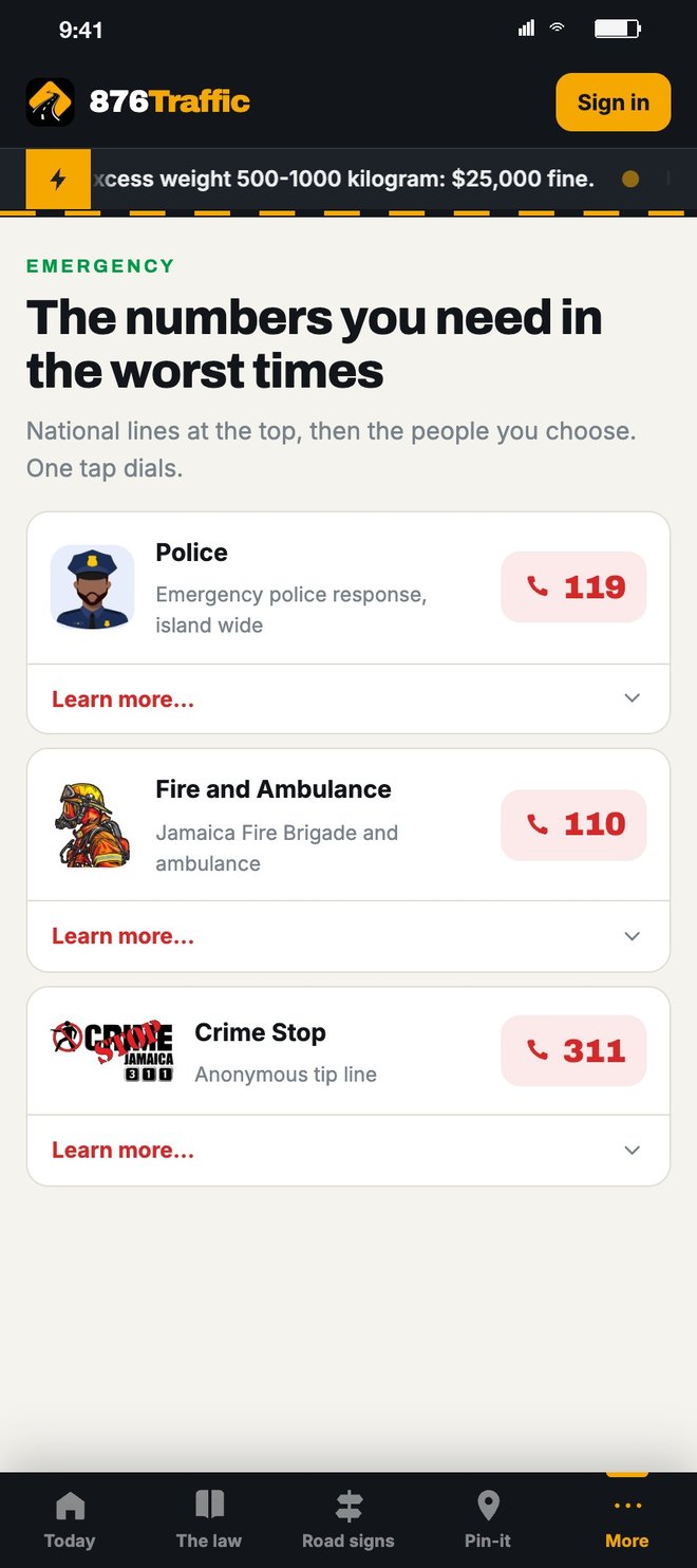 Emergency: police 119, fire and ambulance 110, Crime Stop 311, each one tap