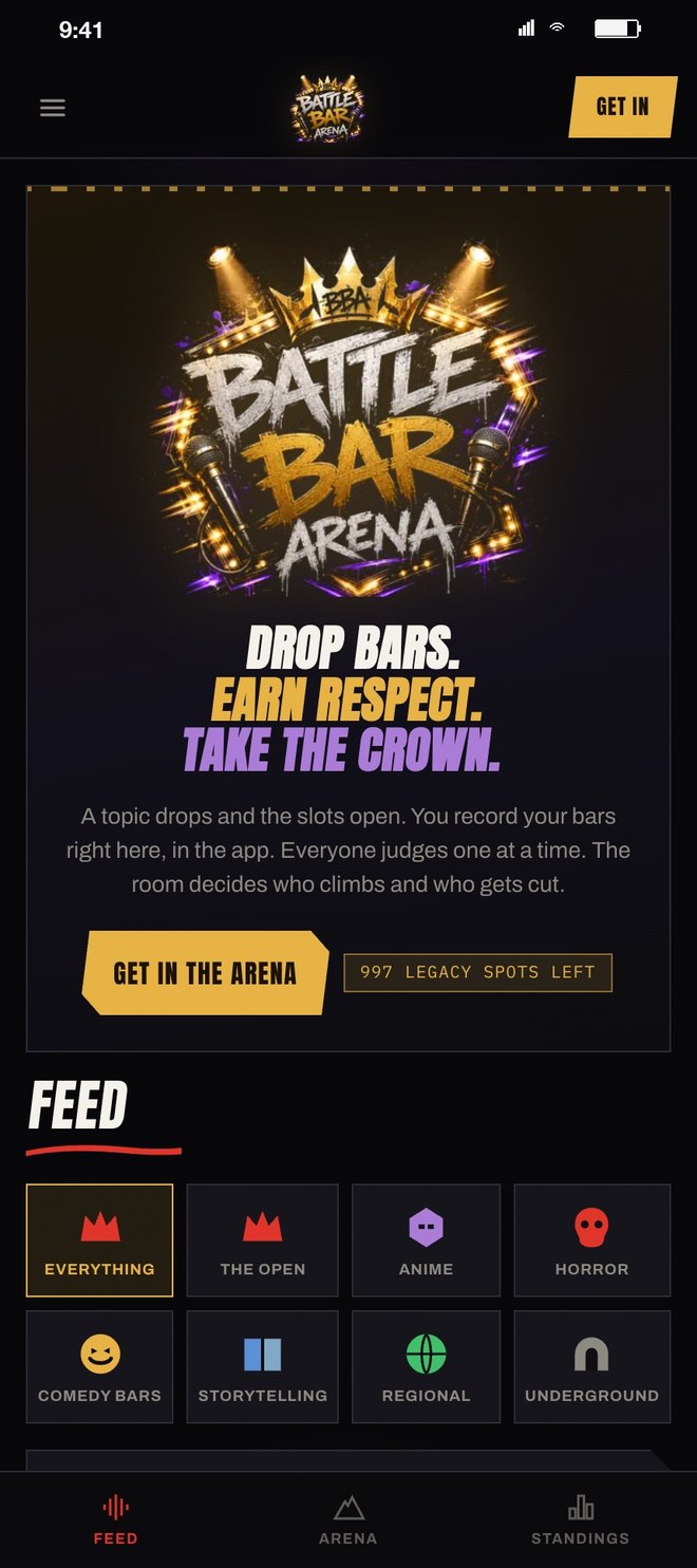 The front door: the logo, the pitch and Get in the arena