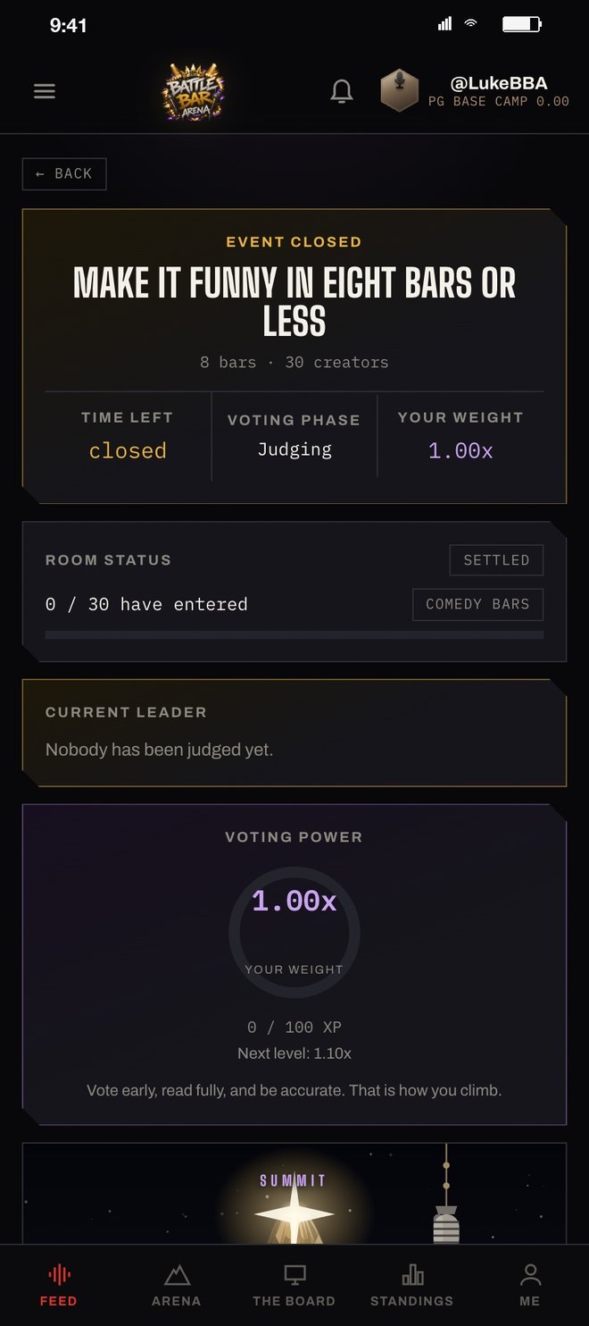 An event card with time left, voting phase and your weight