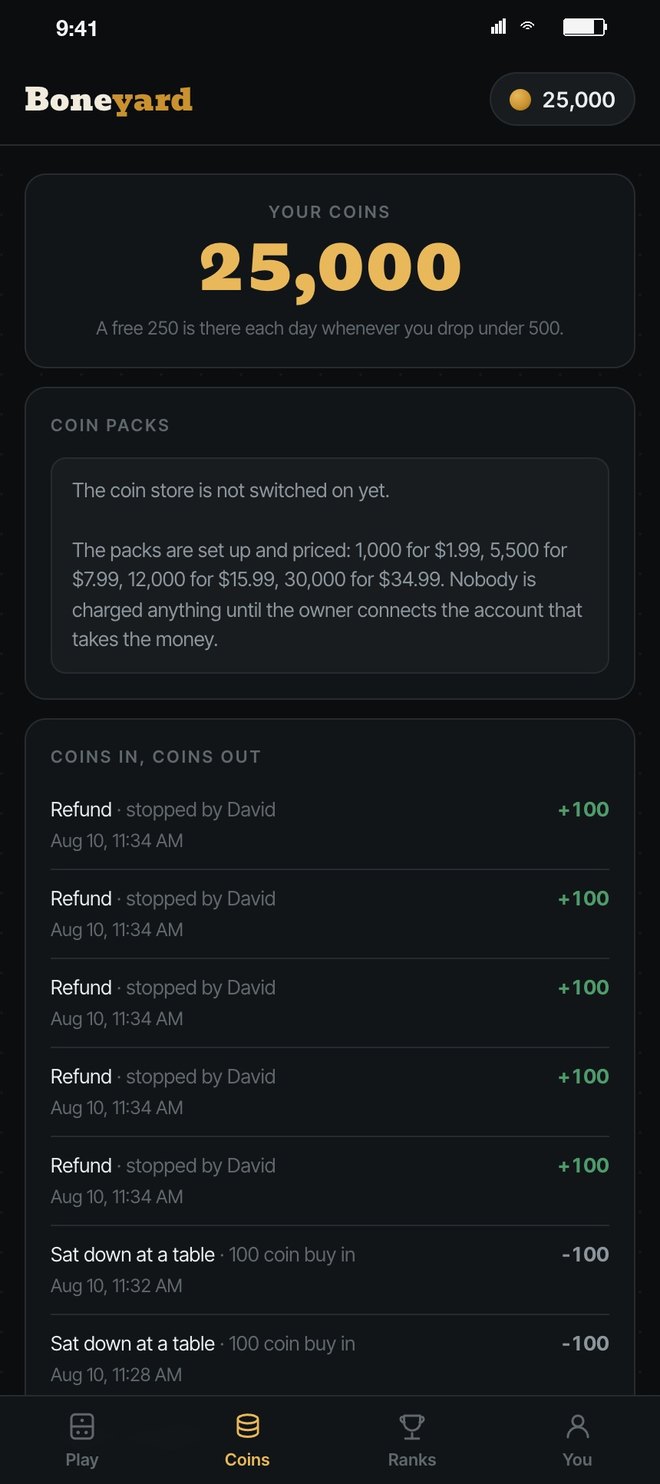 Coins and coin packs, priced
