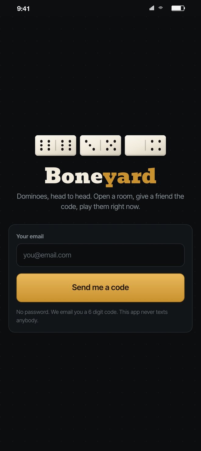 The Boneyard sign in screen
