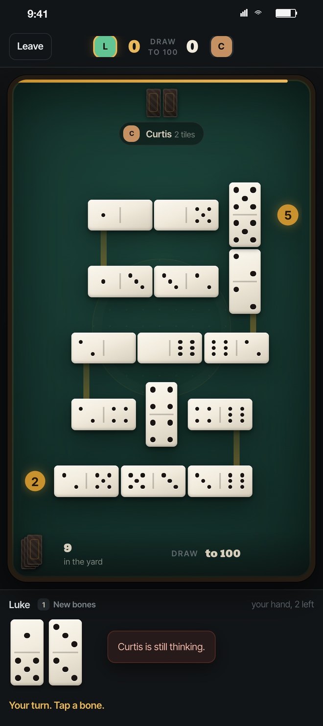 A domino line folding across the felt