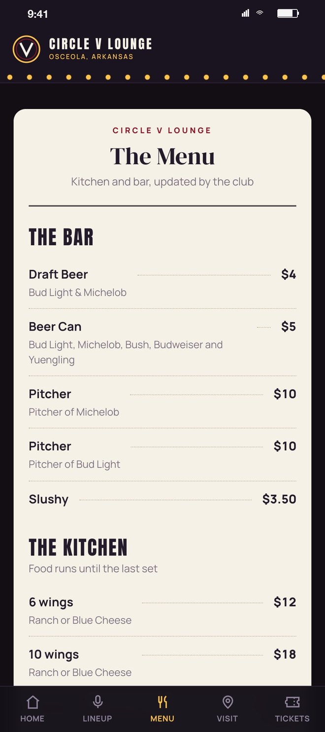 The bar and kitchen menu