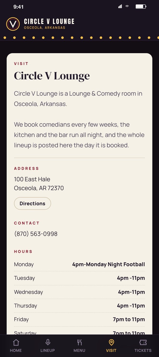 Visit: address, hours, directions
