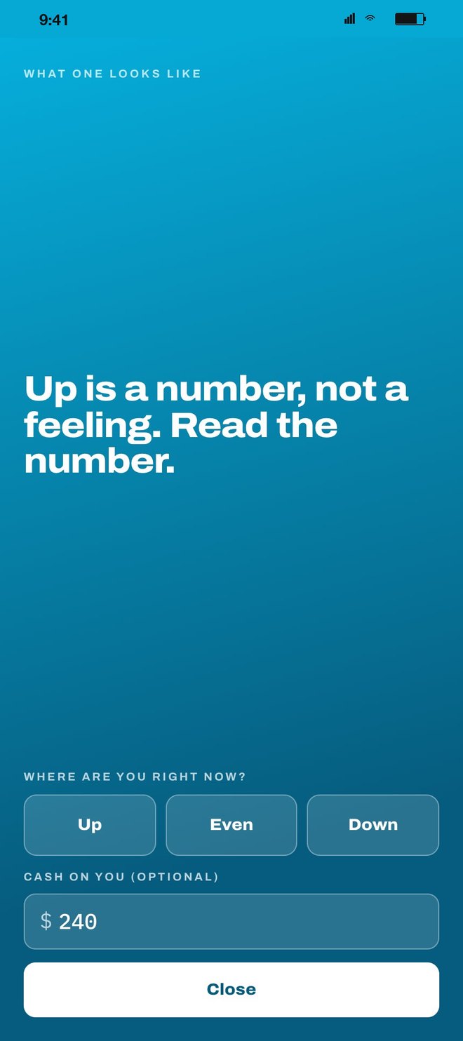 Show me an interrupt now: a preview card reading Up is a number, not a feeling. Read the number.
