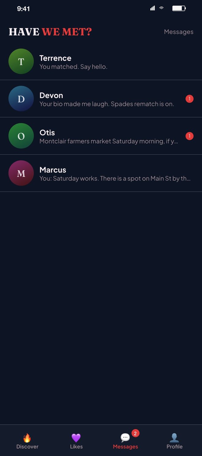 The Messages list with four matches and unread badges