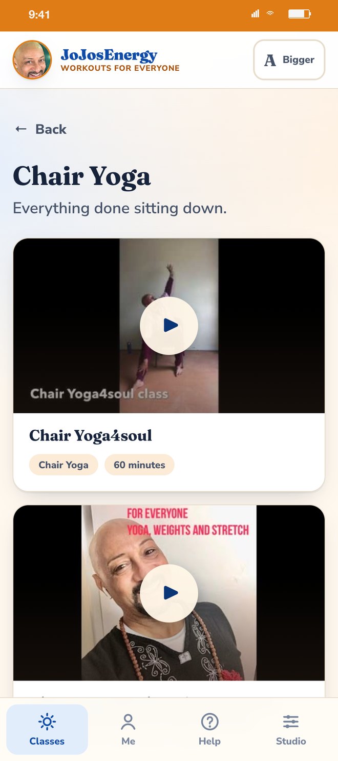 The Chair Yoga shelf: everything done sitting down, with two hour long classes