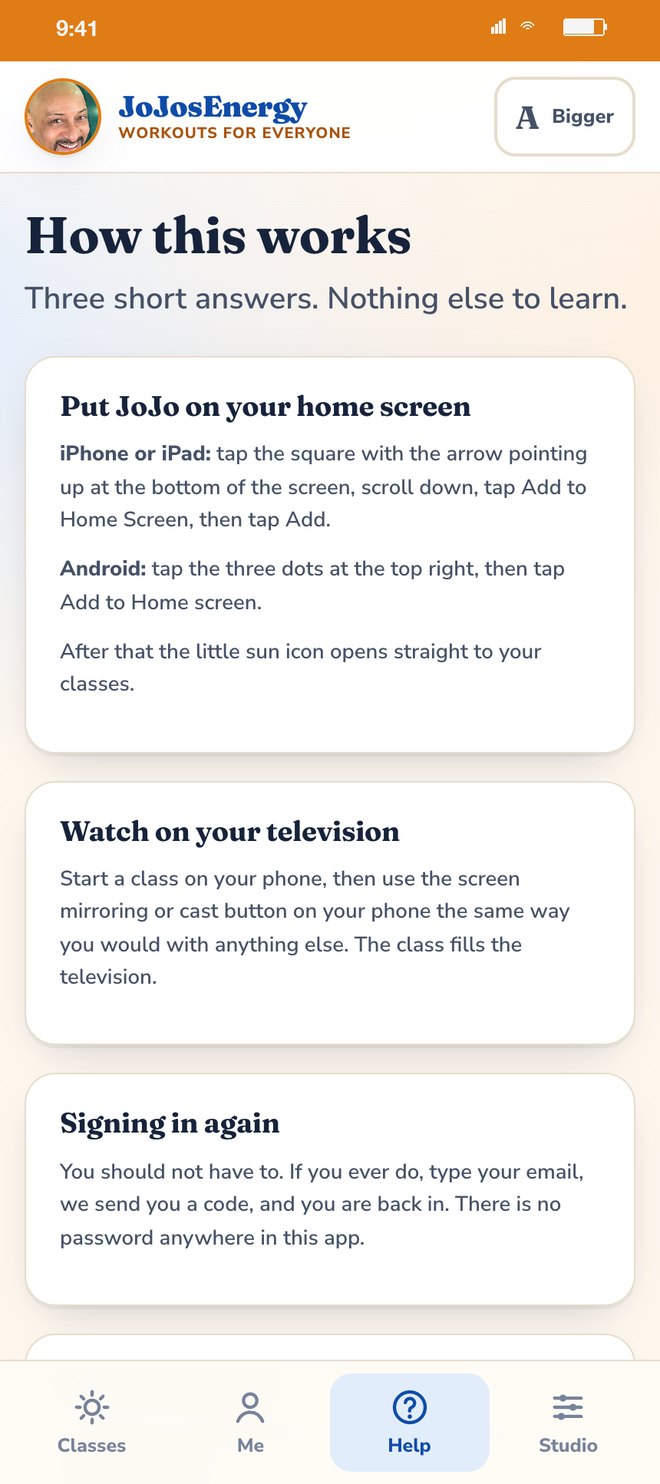 How this works: put JoJo on your home screen, watch on your television, signing in again