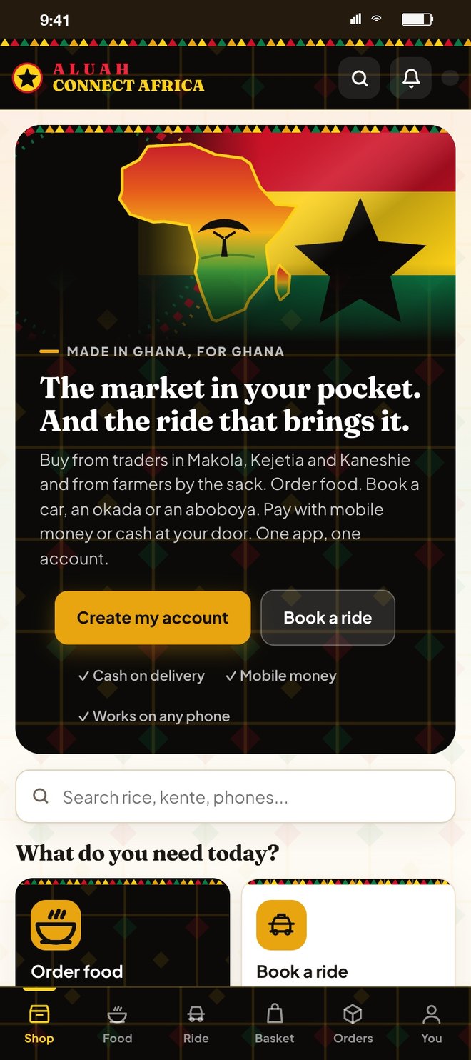 Aluah Connect Africa home screen