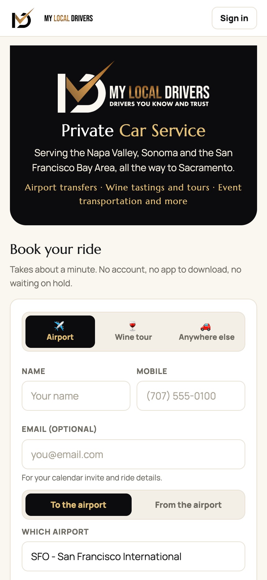 Book a ride in under a minute