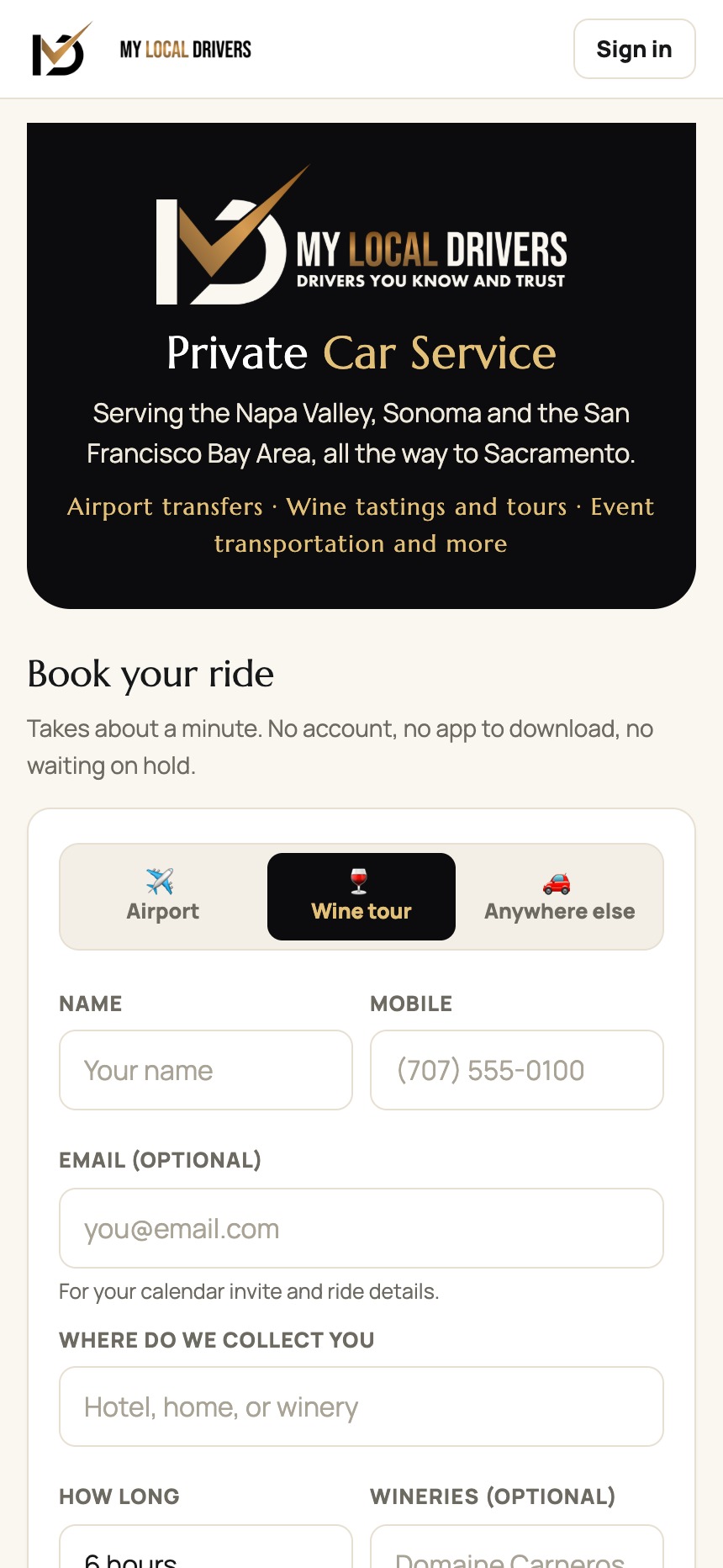Wine country tours