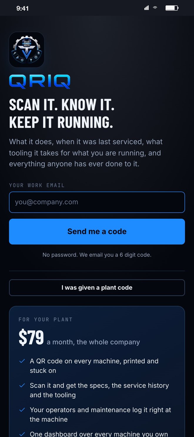 The QRIQ sign in screen