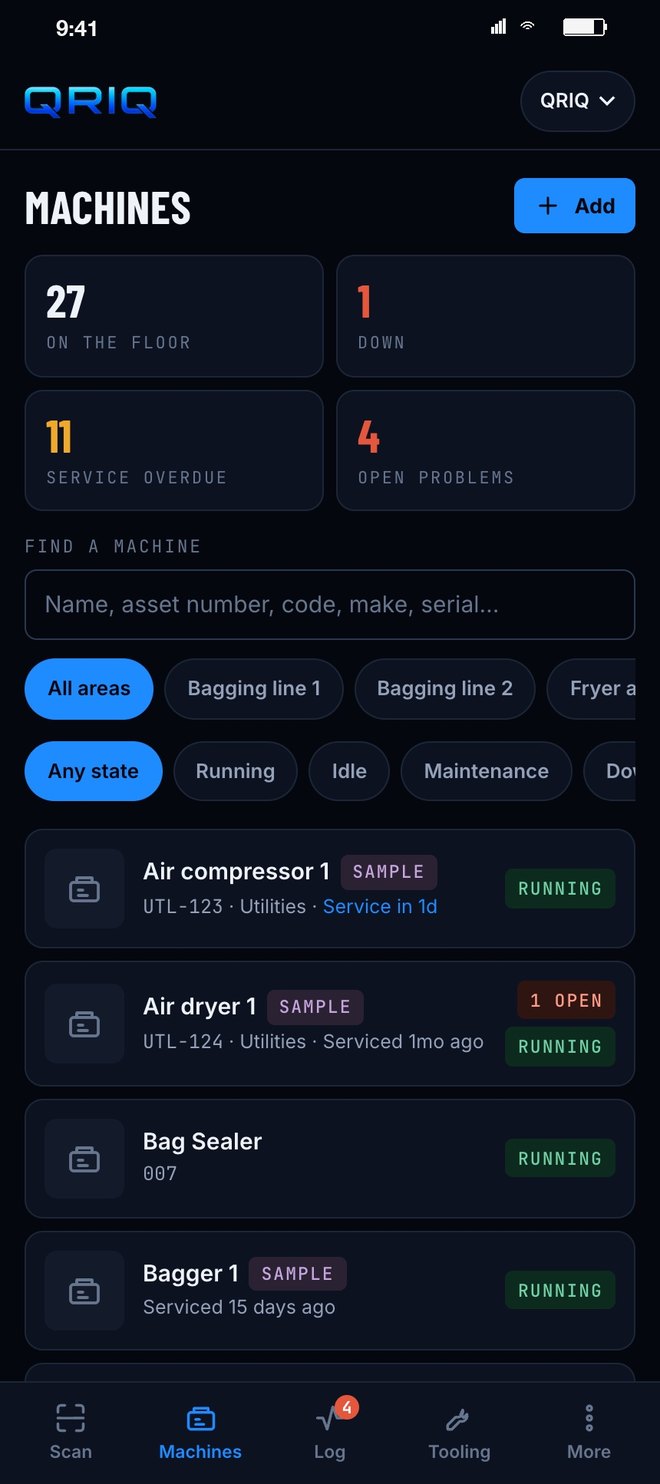 The machines list with counts