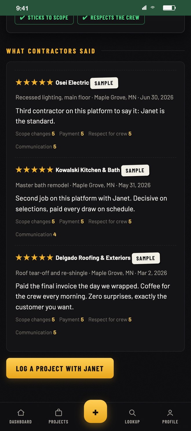 What contractors said about a client