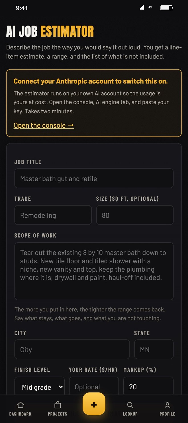 The AI job estimator form
