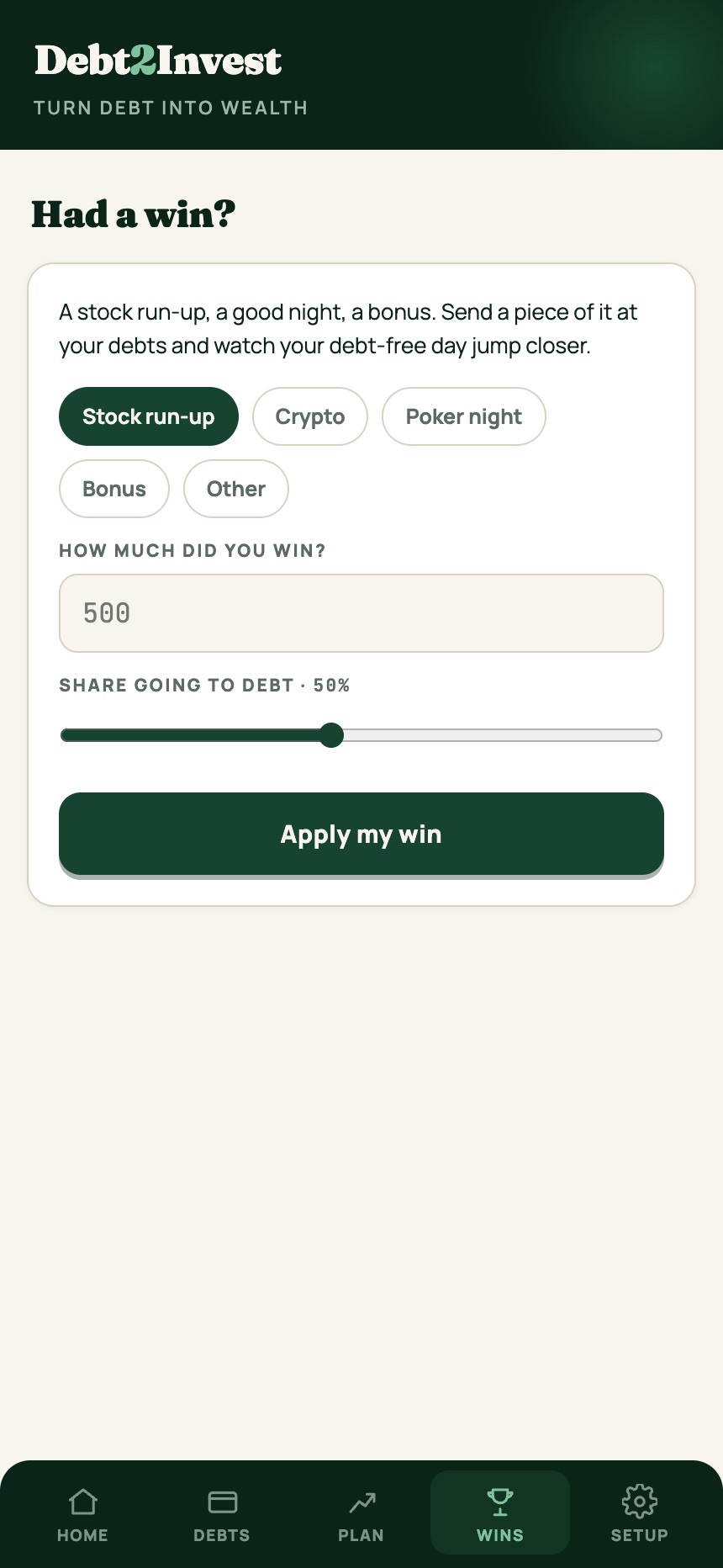 Apply a win