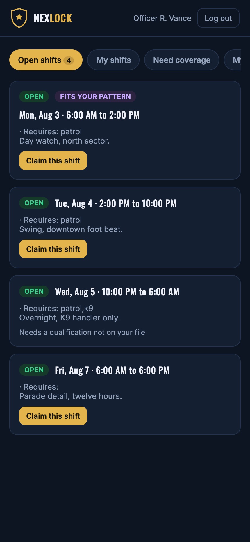 Open shifts
