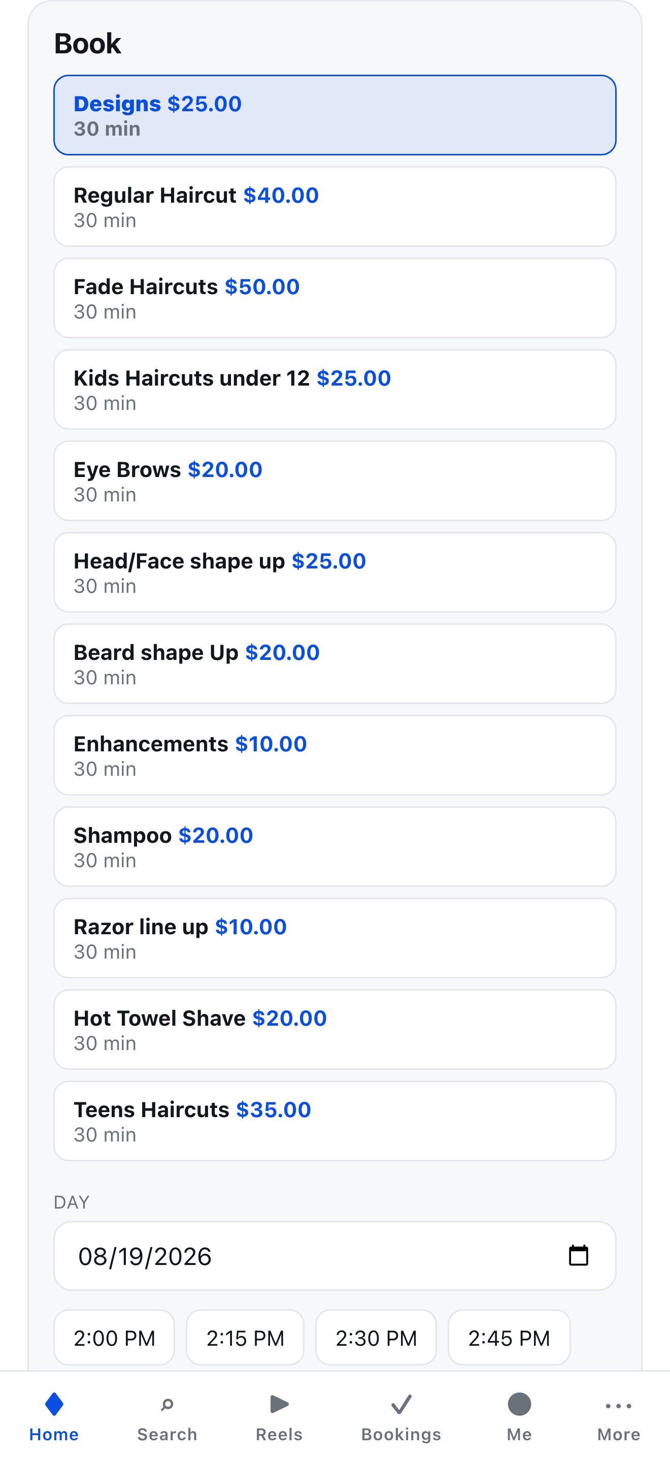 Pick a service and a time