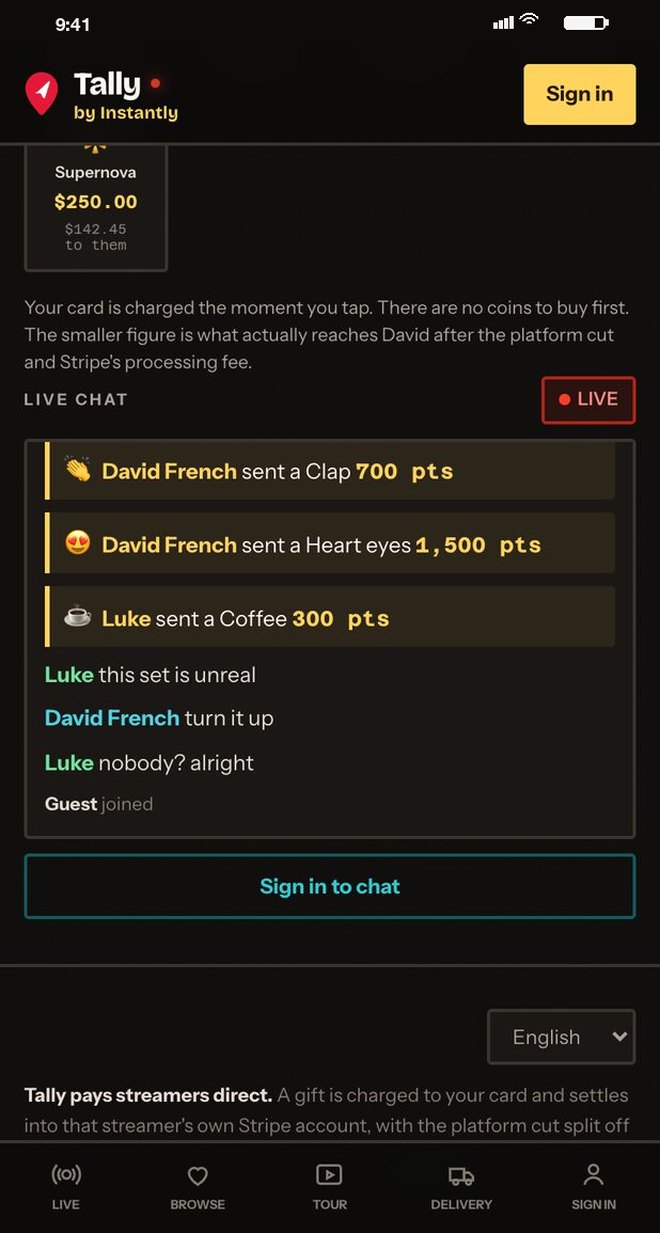 Live chat with gifts landing in it