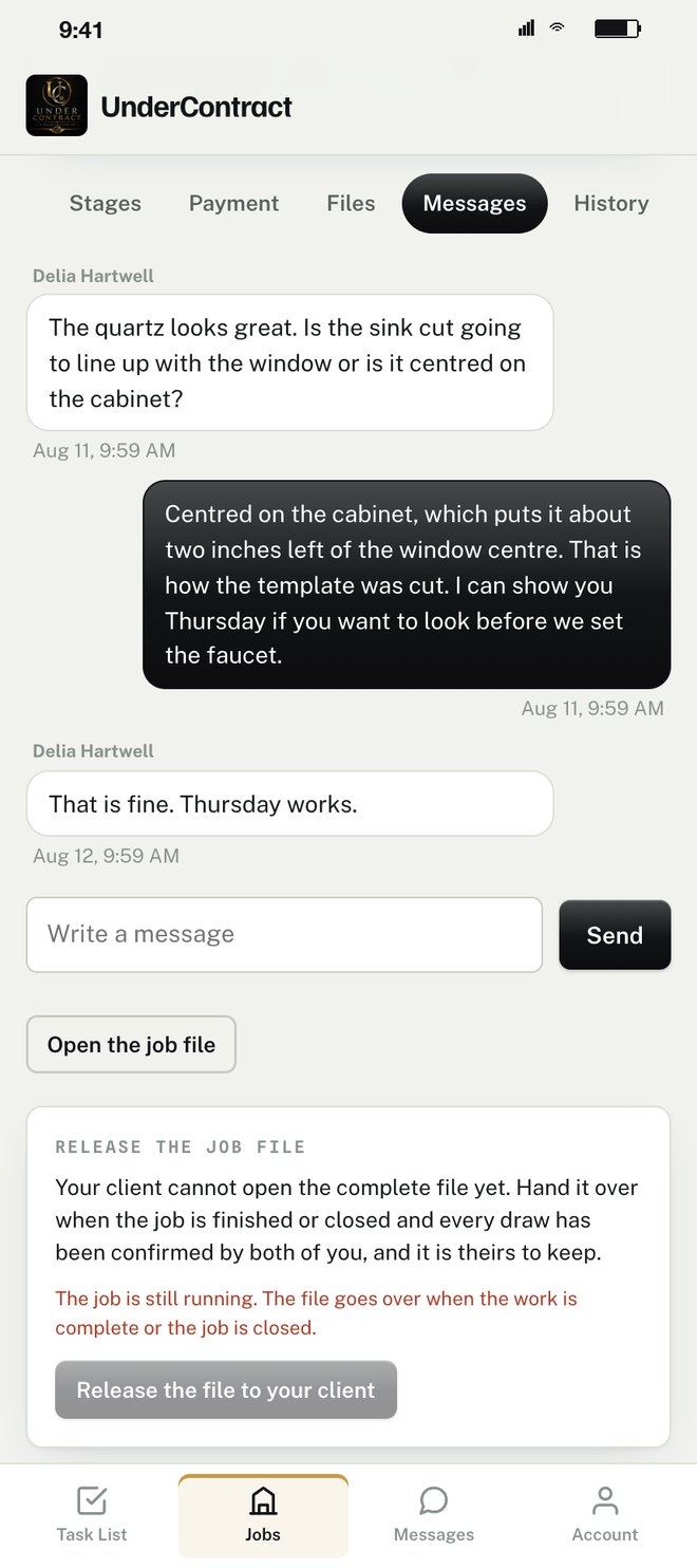 Messages on the kitchen remodel, one thread per job