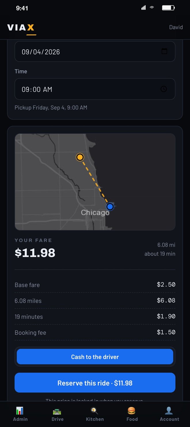 Reserve ahead: pickup Friday 9am, the fare worked out from base, miles, minutes and booking fee, Reserve this ride